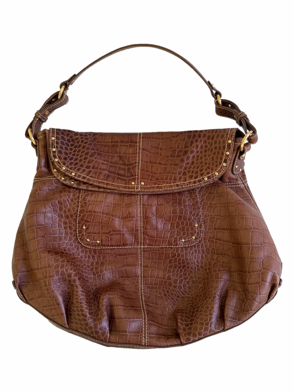 Maxx New York Brown Croc Embossed Leather Hobo Bag Purse Animal Print Lining